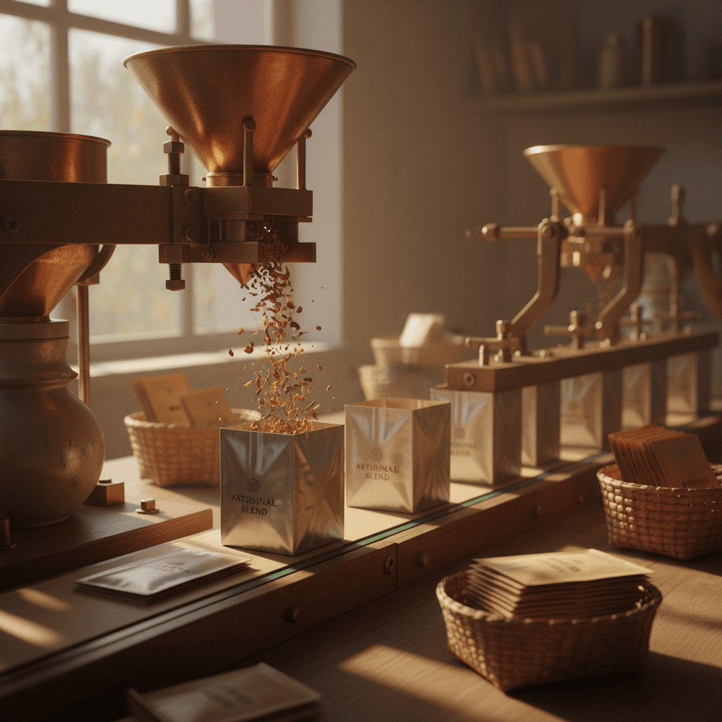 Tea and coffee packing machinery with product in motion