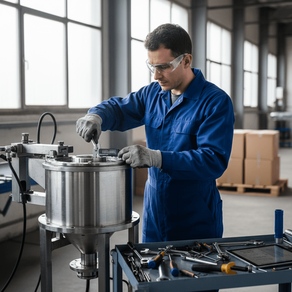 Maintenance technician servicing packing line equipment